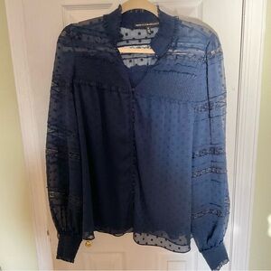 White House Black Market Navy Sheer Blouse